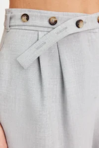 TRENDYOLMİLLA Gray Straight/Plain Cut Belt Detailed Weaving Pants - Image 5
