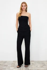 TRENDYOLMİLLA Black Bootcut/Boots Hem Weaving Pants