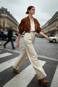 TRENDYOLMİLLA Beige ribbed Wide Leg/Wide Leg Cotton Linen Weaving Pants