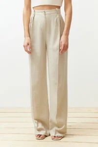 TRENDYOLMİLLA Beige ribbed Wide Leg/Wide Leg Cotton Linen Weaving Pants - Image 6