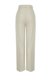 TRENDYOLMİLLA Beige ribbed Wide Leg/Wide Leg Cotton Linen Weaving Pants - Image 9
