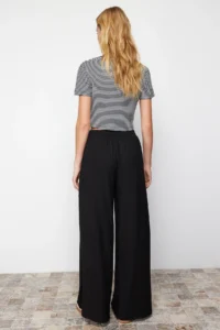 TRENDYOLMİLLA Black Wide Leg Ribbed Flexible Knitting Pants - Image 6