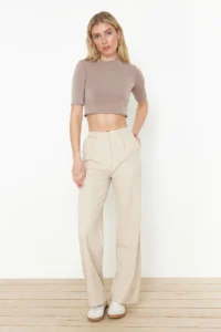 TRENDYOLMİLLA Beige Wide Leg/Wide Leg Weaving Pants