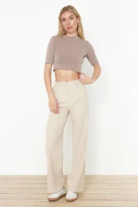 TRENDYOLMİLLA Beige Wide Leg/Wide Leg Weaving Pants - Image 2