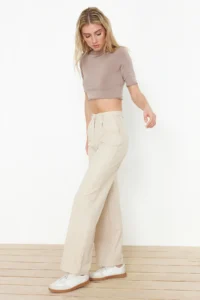 TRENDYOLMİLLA Beige Wide Leg/Wide Leg Weaving Pants - Image 3