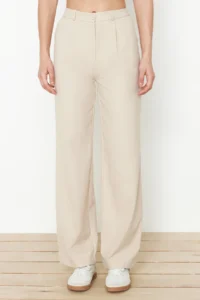 TRENDYOLMİLLA Beige Wide Leg/Wide Leg Weaving Pants - Image 4