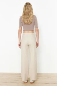 TRENDYOLMİLLA Beige Wide Leg/Wide Leg Weaving Pants - Image 6
