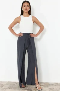 TRENDYOLMİLLA Anthracite Binding Detailed slit Flexible  Pants - Image 2