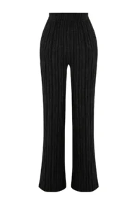 TRENDYOLMİLLA Black Elastic Waist textured Material Weaving Pants - Image 7