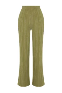 TRENDYOLMİLLA Oil Green Elastic Waist textured Material Weaving Pants - Image 7
