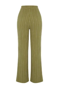 TRENDYOLMİLLA Oil Green Elastic Waist textured Material Weaving Pants - Image 8