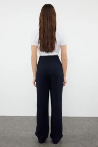 TRENDYOLMİLLA Navy Blue Linen Look Wide Leg/Wide Leg High Waist Weaving Pants - Image 6