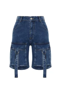 TRENDYOLMİLLA Mavi Cargo with pocket Regular Waist denim Bermuda - Image 7