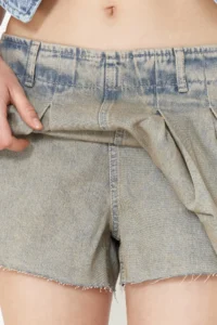 TRENDYOLMiLLA Mavi pleated High Waist denim Shorts Skirt - Image 3