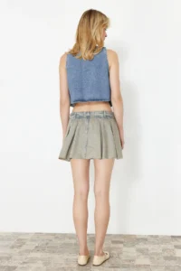 TRENDYOLMiLLA Mavi pleated High Waist denim Shorts Skirt - Image 5