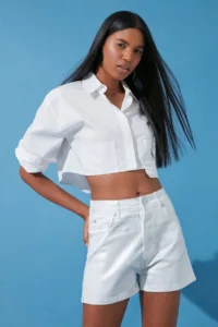 TRENDYOLMiLLA White Shiny Metallic Printed denim Shorts