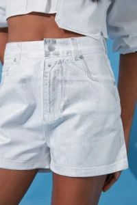 TRENDYOLMiLLA White Shiny Metallic Printed denim Shorts - Image 5