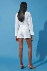 TRENDYOLMiLLA White Shiny Metallic Printed denim Shorts - Image 6
