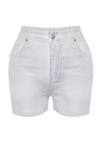TRENDYOLMiLLA White Shiny Metallic Printed denim Shorts - Image 7