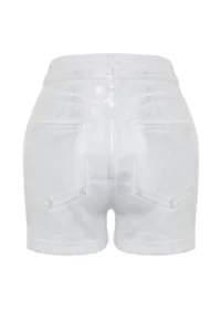 TRENDYOLMiLLA White Shiny Metallic Printed denim Shorts - Image 8