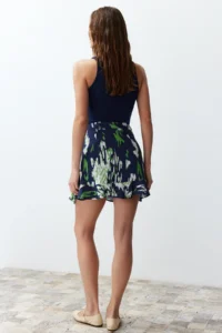 TRENDYOLMiLLA Navy Blue Patterned Skirt Frilly Viscose Weaving Skirt Look Shorts - Image 6