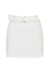 TRENDYOLMiLLA White Slit Detailed Arched Mini Size Weaving Skirt Look Shorts - Image 6