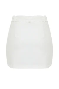 TRENDYOLMiLLA White Slit Detailed Arched Mini Size Weaving Skirt Look Shorts - Image 7