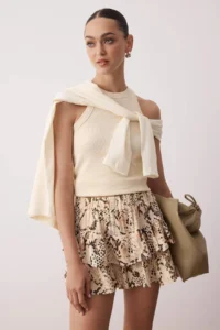 TRENDYOLMiLLA Mink animals/Snake Patterned Viscose Skirt with flywheel Shorts Skirt