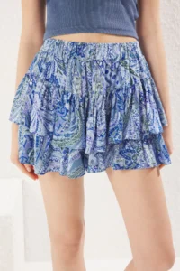 TRENDYOLMiLLA Mavi Shawl pattern Frilly Waist Tire Detailed Viscose Weaving Shorts - Image 4