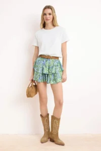 TRENDYOLMiLLA Oil Green Shawl pattern Frilly Waist Tire Detailed Viscose Weaving Shorts