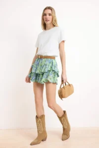 TRENDYOLMiLLA Oil Green Shawl pattern Frilly Waist Tire Detailed Viscose Weaving Shorts - Image 2