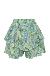 TRENDYOLMiLLA Oil Green Shawl pattern Frilly Waist Tire Detailed Viscose Weaving Shorts - Image 6