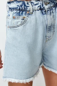 TRENDYOLMiLLA Light Blue Elastic Waist denim Shorts - Image 4