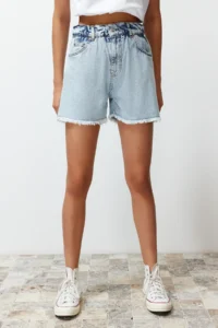 TRENDYOLMiLLA Light Blue Elastic Waist denim Shorts - Image 5