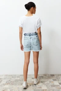 TRENDYOLMiLLA Light Blue Elastic Waist denim Shorts - Image 6