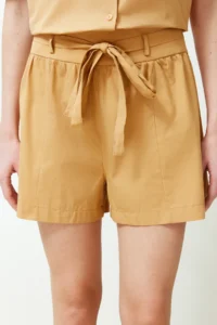 TRENDYOLMiLLA Mustard Binding Detailed Cotton Weaving Shorts - Image 4