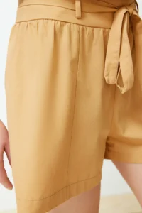 TRENDYOLMiLLA Mustard Binding Detailed Cotton Weaving Shorts - Image 5