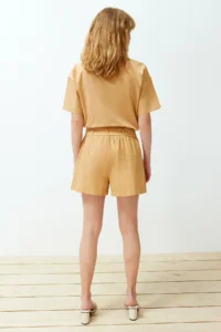 TRENDYOLMiLLA Mustard Binding Detailed Cotton Weaving Shorts - Image 6