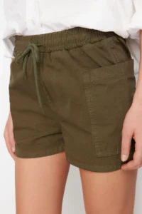 TRENDYOLMiLLA Khaki Elastic Waist Cargo with pocket denim Shorts - Image 5