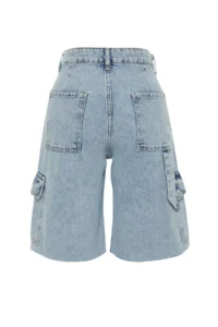 TRENDYOLMİLLA Light Blue Cargo Pocket High Waist denim Bermuda - Image 8