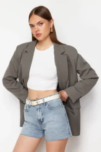 TRENDYOLMiLLA Mavi High Waist denim Shorts - Image 3