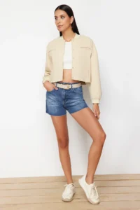 TRENDYOLMiLLA Dark Blue High Waist denim Shorts - Image 2