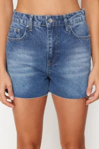 TRENDYOLMiLLA Dark Blue High Waist denim Shorts - Image 4