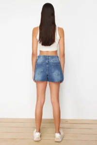 TRENDYOLMiLLA Dark Blue High Waist denim Shorts - Image 6