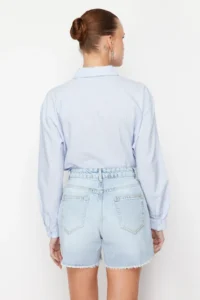 TRENDYOLMiLLA Mavi Ripped High Waist denim Shorts - Image 6