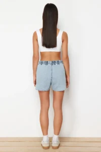 TRENDYOLMiLLA Light Blue Elastic Waist High Waist denim Shorts - Image 6