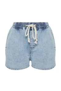 TRENDYOLMiLLA Light Blue Elastic Waist High Waist denim Shorts - Image 7