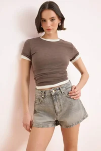 TRENDYOLMiLLA Gray High Waist Mini denim Shorts - Image 2