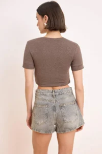 TRENDYOLMiLLA Gray High Waist Mini denim Shorts - Image 4