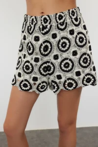 TRENDYOLMiLLA Navy Blue Thin Cotton Crochet Knitting Detailed Shorts - Image 3
